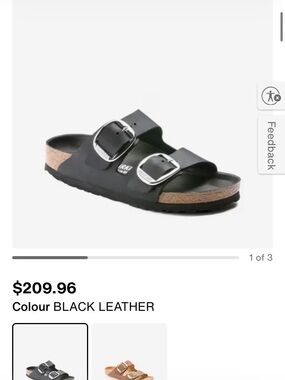 Birkenstock Black Leather Two-Buckle Slide Sandals